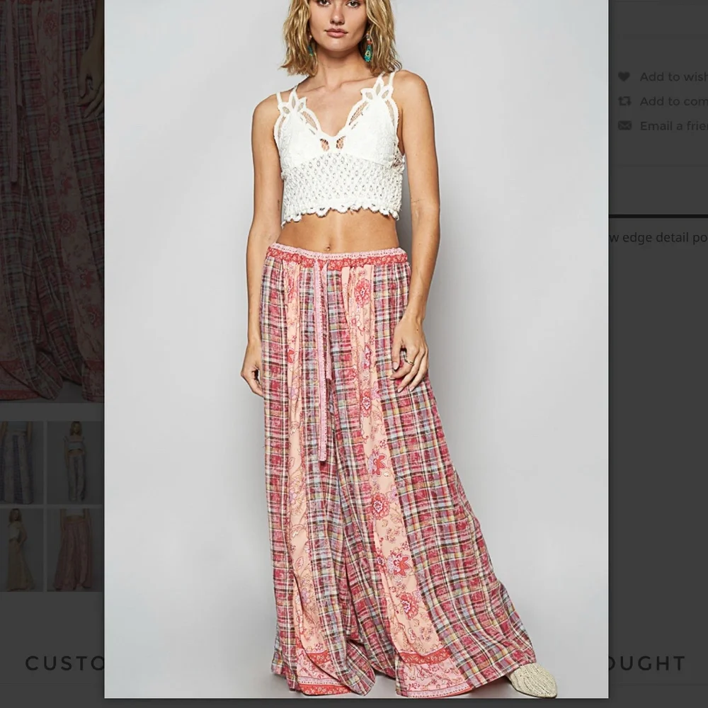 POL Women's Wide Leg Pants - Pink and Red Plaid - Picture 4 of 5